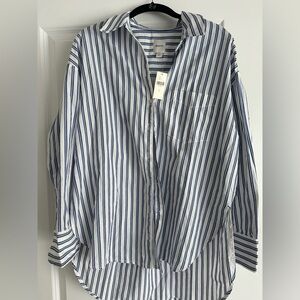 NWT The Bennet Buttondown Shirt Maeve Anthropologie Blue and White Striped SM